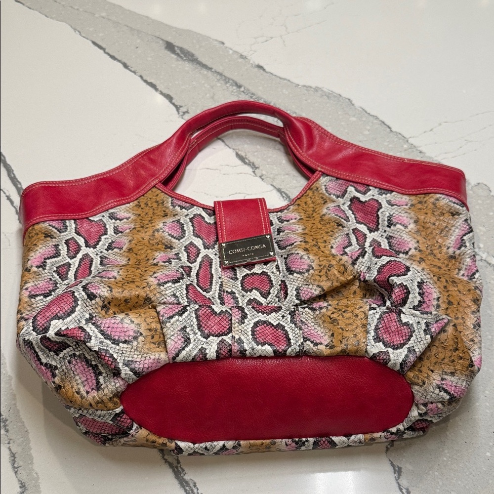 Comsi Comsa Large Red and Pink Reptile Shoulder Bag Dopamine Dressing Used Once